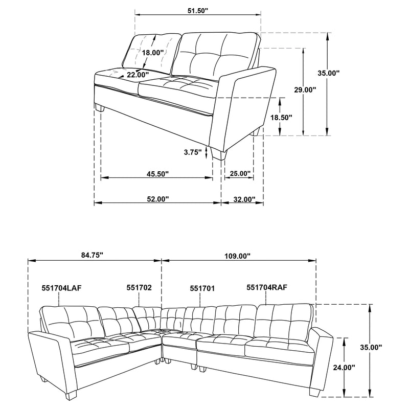 Georgina 5 Pc Stationary Sectionals Grey