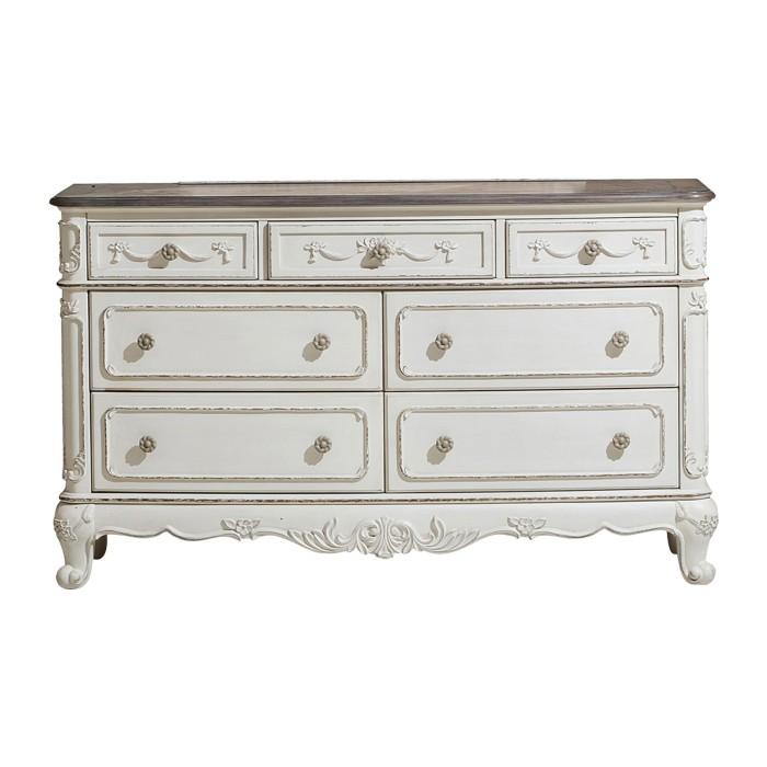 Cinderella 7 Drawer Dresser in Antique White with Grey Rub-Through 1386NW-5